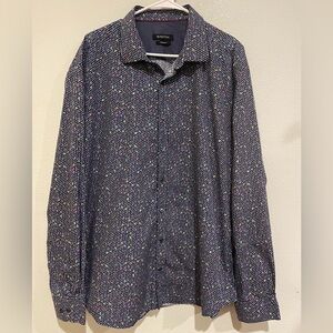 Bugatchi Navy Button-Down Shirt with Multicolor Musical notes